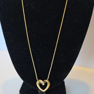 Avon Vintage Crystal Floating Heart Goldtone Necklace 18 Inches